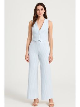 Cider - V-neck Striped Belted Vest With Mid Rise Striped Pocket Straight Leg Trousers