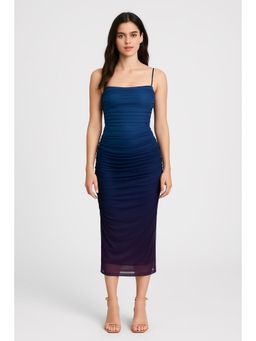 Cider - Mesh Square Neck Gradient Ruched Maxi Dress