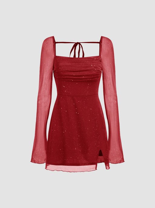 party dress cider CIDER Women's Crepe Party Cocktail Tube Ruched Ruffle Mini Dress M (B30)