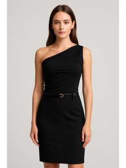 Cider - Asymmetrical Neck Ruched Tank Top With Mid Rise Solid Maxi Skirt With Belt