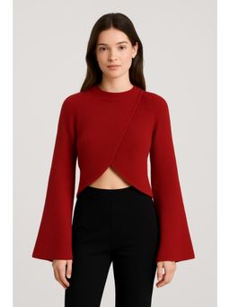 Cider - Knit Round Neckline Solid Crop Sweater