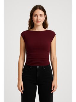 Cider - Boat Neck Solid Ruched Tank Top