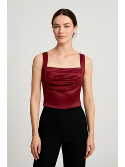 Cider - Square Neck Solid Ruched Crop Tank Top