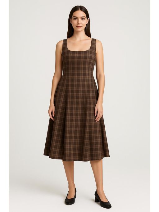square neck check pleated zipper maxi dress Buy Cider Square Neck Check Pleated Zipper Maxi Dress Curve & Plus (0XL) Online