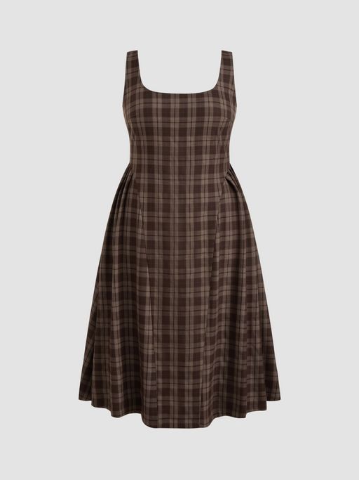 square neck check pleated zipper maxi dress Buy Cider Square Neck Check Pleated Zipper Maxi Dress Curve & Plus (0XL)  Online