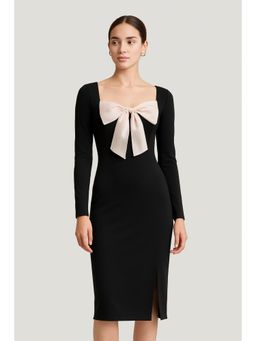 Cider - Square Neck Solid Ruched Bowknot Maxi Dress