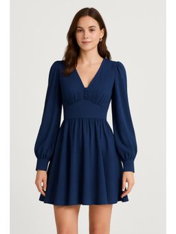 Cider - V-neck Solid Texture Corset Ruffle Mini Dress