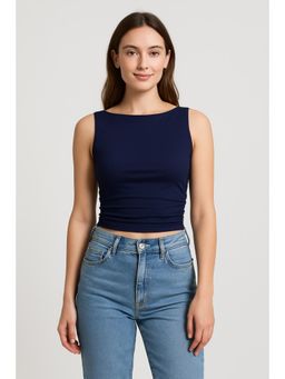 Cider - Boat Neck Ruched Solid Crop Tank Top