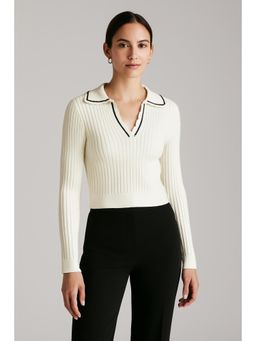 Cider - Knitted V-neck Solid Contrasting Binding Long Sleeve Top