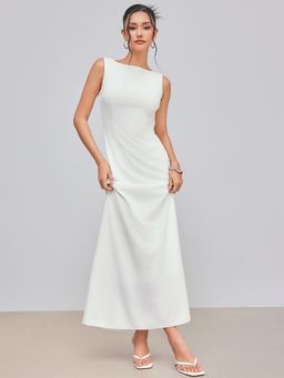Cider - Boat Neck Solid Maxi Dress