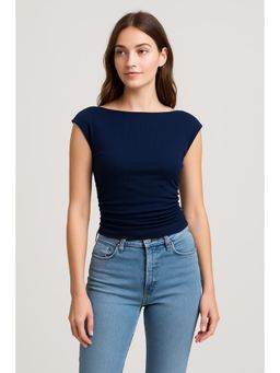 Cider - Boat Neck Solid Ruched Tank Top