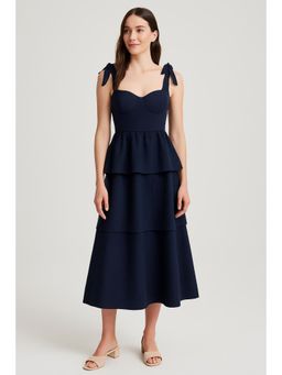 Cider - Jacquard Scoop Neckline Solid Bowknot Layered Maxi Dress