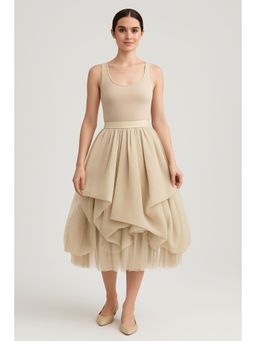 Cider - Mesh Mid Rise Ruffle Tulle Maxi Skirt