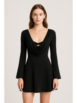 Cider - Boat Neck Solid Backless Mini Dress