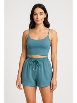 Cider - U-neckline Crop Cami Top & Drawstring Wide Leg Shorts Set