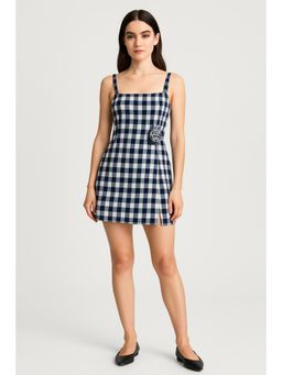 Cider - Square Neck Rosette Check Split Mini Dress