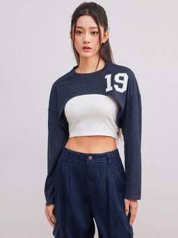 Cider - 19 Round Neckline Crop Sweatshirt With Solid Cami Top