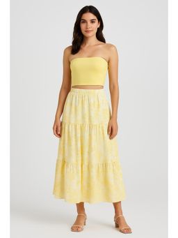 Cider - Solid Crop Tube Top & Mid Rise Floral Ruffle Tiered Maxi Skirt Set