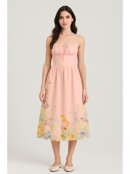 Cider - Square Neck Floral Shirred Midi Dress