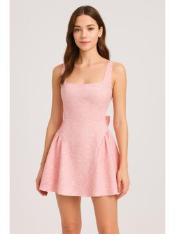 Cider - Jacquard U-neckline Floral Backless Bowknot Mini Dress