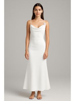 Cider - Satin Cowl Neck 3D Floral Ruched Mermaid Maxi Dress