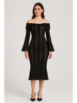 Cider - Lace Off-shoulder Floral Knotted Midi Dress