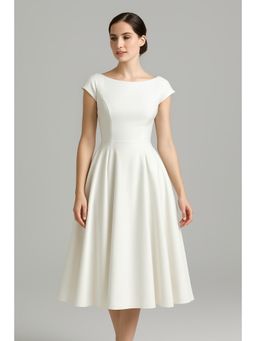 Cider - Boat Neck Cut Out Backless Ruffle Midi Dress