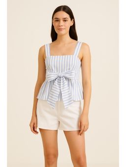 Cider - Cotton-blend Striped Bow Ruffle Top