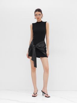 Cider - High Neck Ruched Knotted Mini Dress