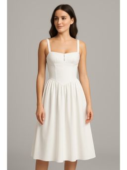 Cider - Cotton-blend Square Neck Lace Up Ruffle Midi Dress