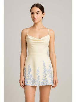 Cider - Cowl Neck Floral Lace Up Mini Dress