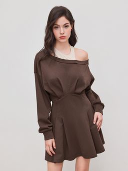 Cider - Round Neckline Asymmetrical Ruffle Hem Mini Dress