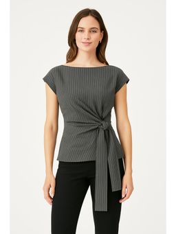 Cider - Boat Neck Stripe Knotted Oversized Top