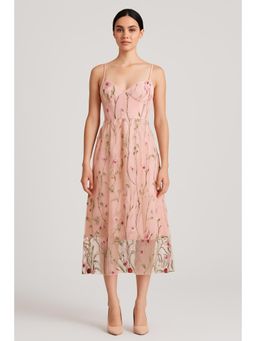 Cider - Sweetheart Neckline Floral Embroidery Mesh Maxi Dress