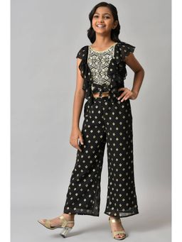 Aurelia - Girls Black Embroidered Ruffled Top And Palazzos Set (Set of 2)