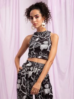 KENDALL + KYLIE - Black & White Floral Printed Round Neck Top