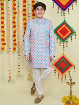 Jeetethnics - Boys Blue Kurta Pyjama (Set of 2)