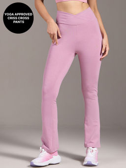 Kica - Criss Cross Cotton Flare Comfort Pants with Back Pocket and Ankle Slit Pink
