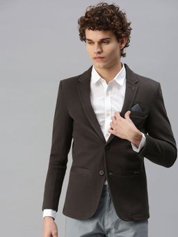SHOWOFF - Men Solid Grey Single Breasted Blazer