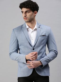 SHOWOFF - Men Checked Blue Single Breasted Blazer