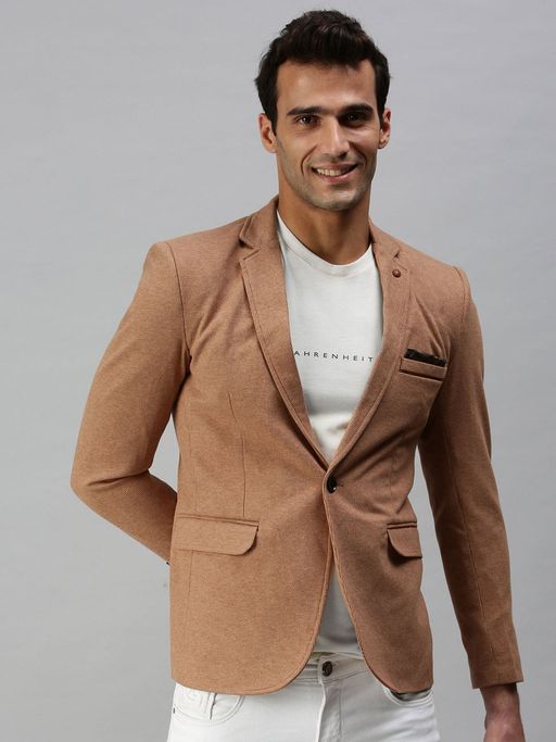 SHOWOFFFF Men Solid Brown Single Breasted Blazer