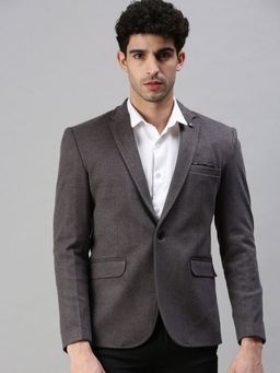 SHOWOFF - Men Solid Grey Single Breasted Blazer