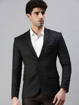 SHOWOFF - Men Checked Black Single Breasted Blazer