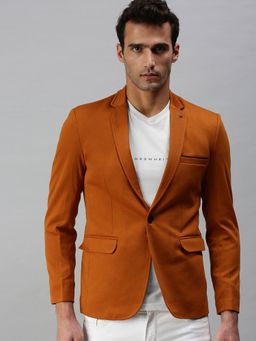 SHOWOFF - Men Solid Rust Single Breasted Blazer