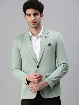 SHOWOFFFF - Mens Green Solid Single Breasted Blazer