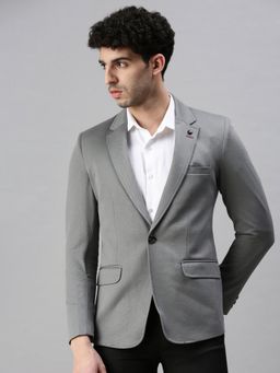 SHOWOFFFF - Men Solid Grey Single Breasted Blazer
