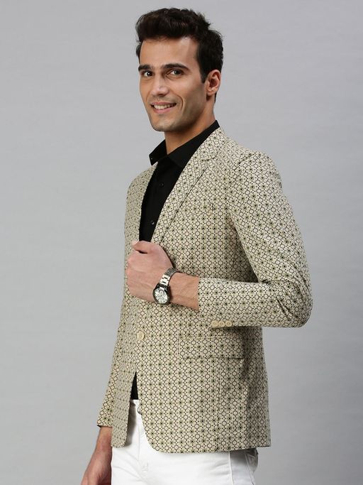 SHOWOFFFF Men Printed Beige Single Breasted Blazer