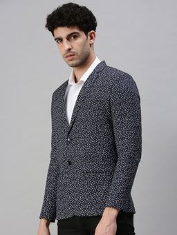 SHOWOFF - Men Printed Navy Blue Single Breasted Blazer