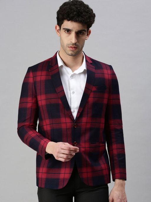 SHOWOFFFF Mens Multi-Color Checks Single Breasted Blazer