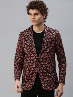 SHOWOFF - Mens Black Floral Print Single Breasted Blazer